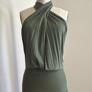 Mason Jersey Halter Dress (olive green)